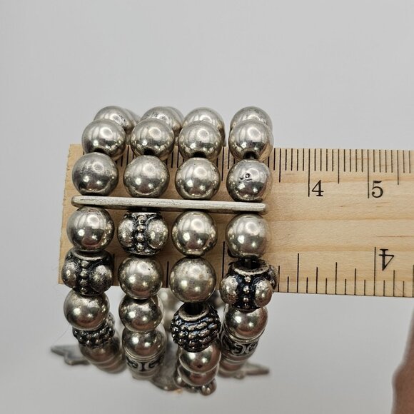 Silver Beaded Bracelet Multistrand Cross Faith Religious Grunge Rock Christian - Picture 12 of 16